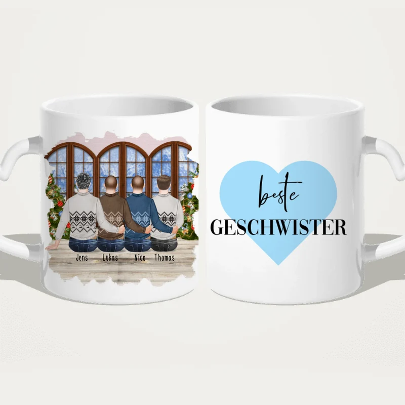 Personalisierte Tasse mit Bruder (4 Brüder) - Weihnachtstasse