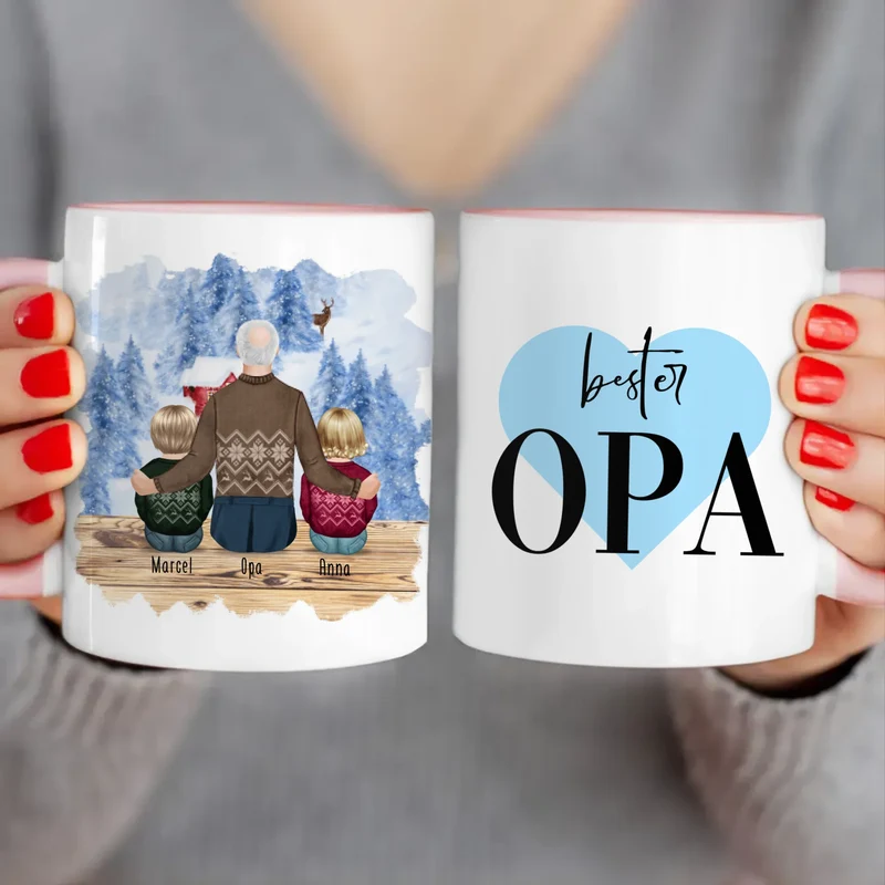 Personalisierte Tasse für Opa (2 Babys + 1 Opa) - Weihnachtstasse