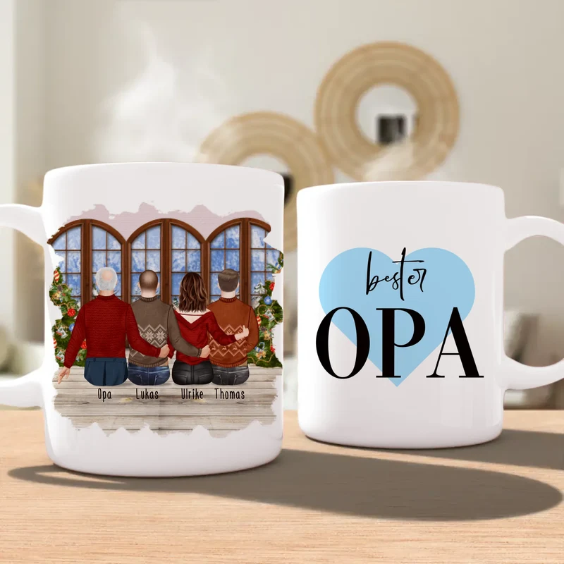 Personalisierte Tasse für Opa (1 Frau + 2 Männer + 1 Opa) - Weihnachtstasse