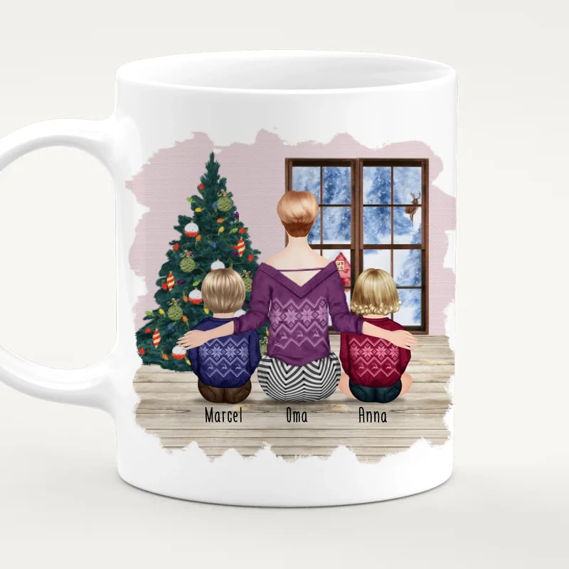 Personalisierte Tasse für Oma (2 Babys + 1 Oma) - Weihnachtstasse