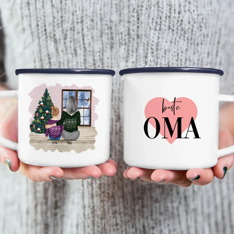 Personalisierte Tasse für Oma (1 Kind + 1 Oma) - Weihnachtstasse