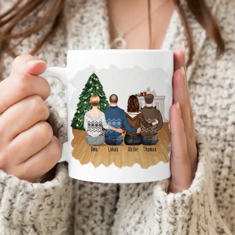 Personalisierte Tasse für Oma (1 Frau + 2 Männer + 1 Oma) - Weihnachtstasse