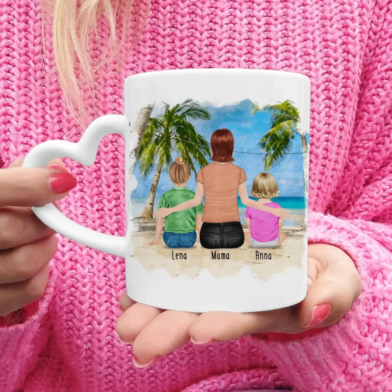 Personalisierte Tasse mit Mutter, Baby und Kind (1 Baby + 1 Kind + 1 Mutter)