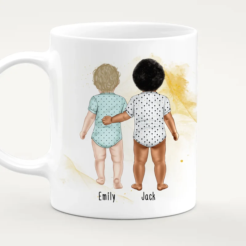Personalisierte Tasse mit 2 Babys (stehend)