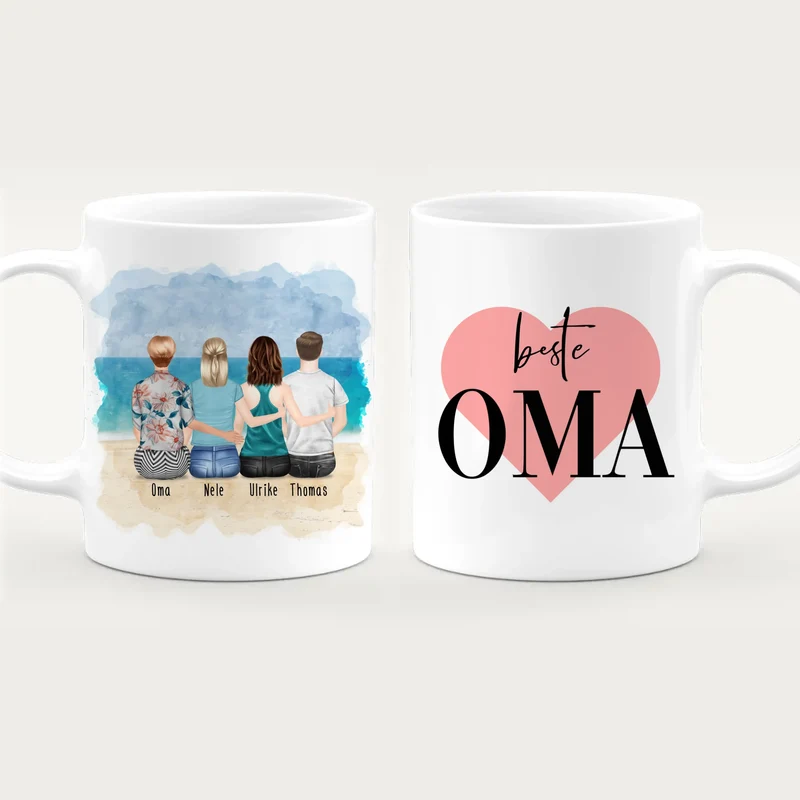 Personalisierte Tasse für Oma (2 Frauen + 1 Mann + 1 Oma)