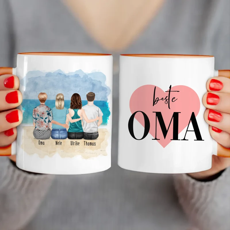 Personalisierte Tasse für Oma (2 Frauen + 1 Mann + 1 Oma)