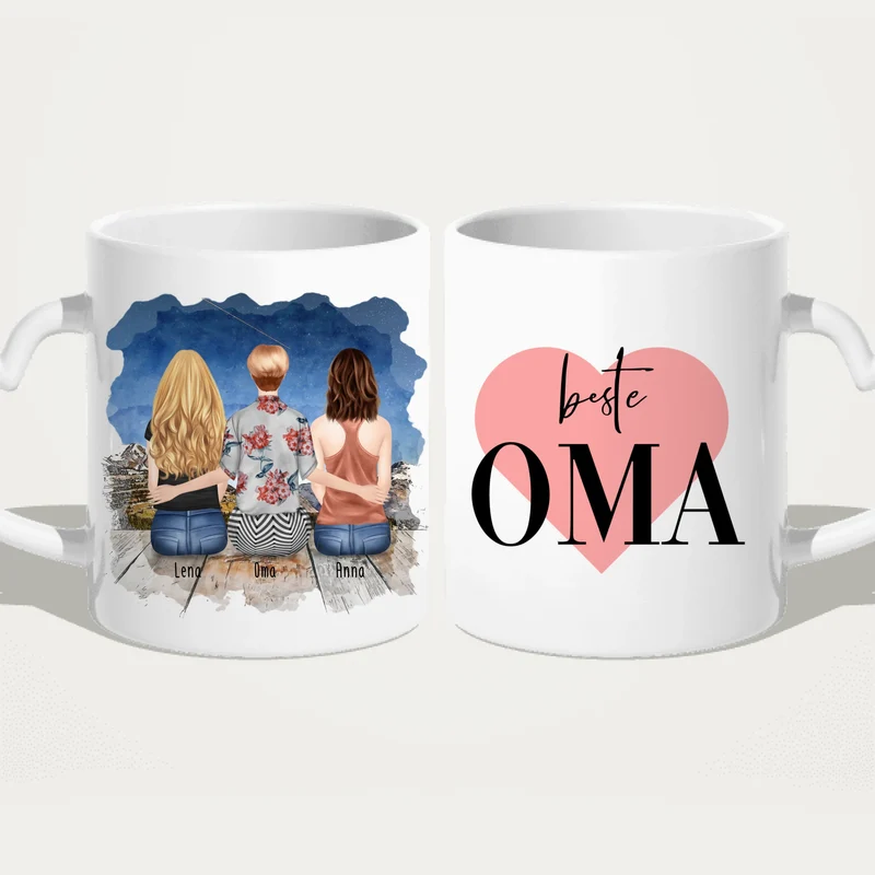 Personalisierte Tasse für Oma (2 Frauen + 1 Oma)