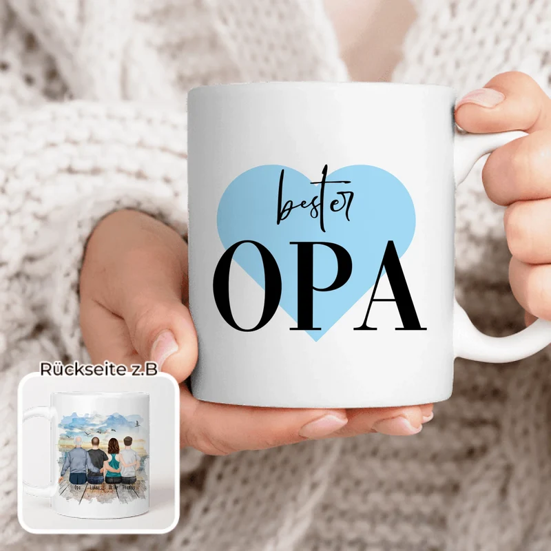 Personalisierte Tasse für Opa (1 Frau + 2 Männer + 1 Opa)