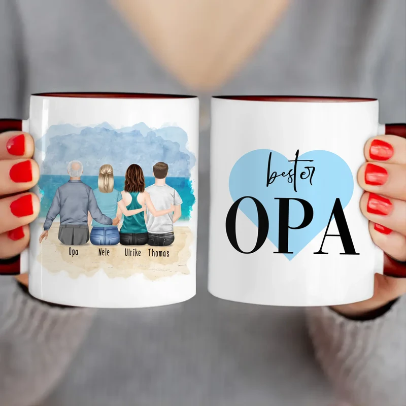 Personalisierte Tasse für Opa (2 Frauen + 1 Mann + 1 Opa)