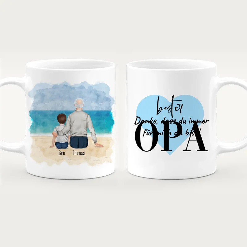 Personalisierte Tasse für Opa (1 Kind + 1 Opa)