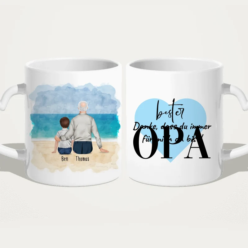 Personalisierte Tasse für Opa (1 Kind + 1 Opa)