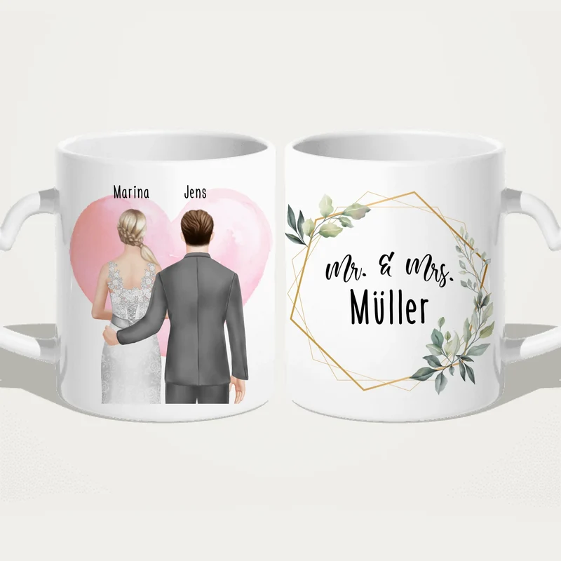 Personalisierte Tasse mit Brautpaar - Hochzeitsgeschenk