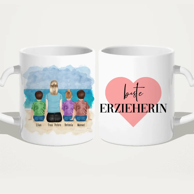 Personalisierte Tasse mit Erzieherin (3 Kinder)