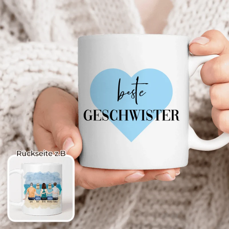 Personalisierte Tasse mit Bruder/Schwester (3 Schwestern + 2 Brüder)