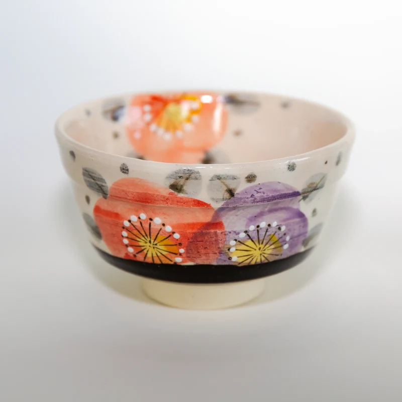 Seto Ware Red Camellia Matcha Bowl