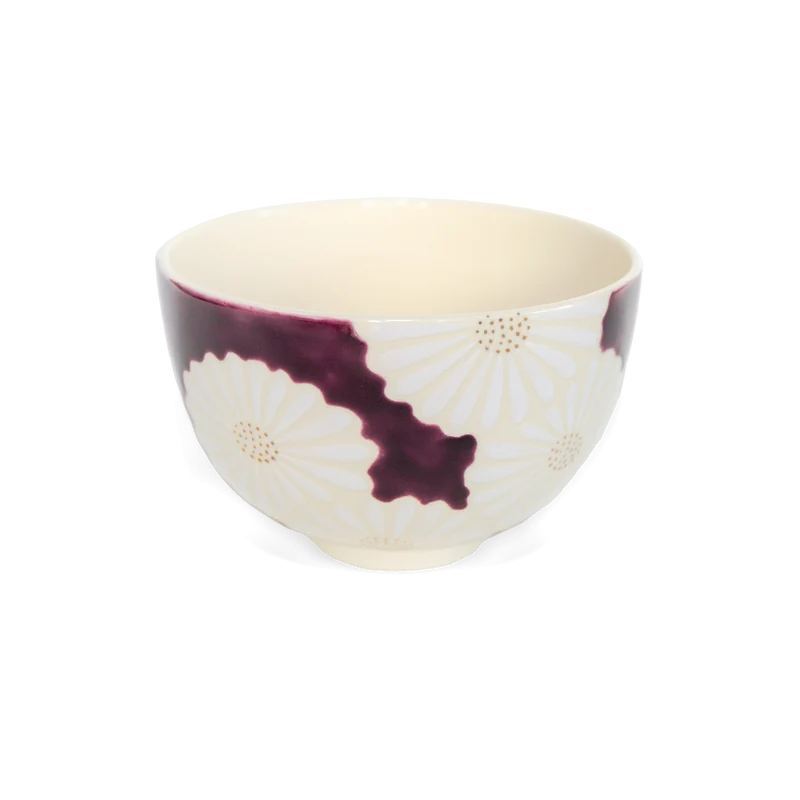 Kiyomizu-yaki Matcha Bowl – White Chrysanthemum on Purple