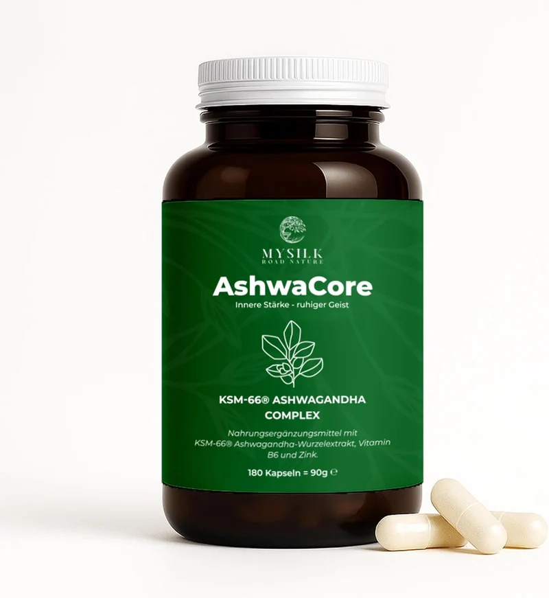 Ashwagandha Kapseln KSM-66 600 mg – mit Zink & Vitamin B6, 180 Stück | AshwaCore