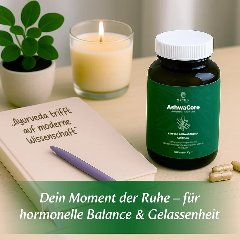 Ashwagandha Kapseln KSM-66 600 mg – mit Zink & Vitamin B6, 180 Stück | AshwaCore