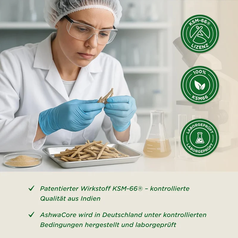 Ashwagandha Kapseln KSM-66 600 mg – mit Zink & Vitamin B6, 180 Stück | AshwaCore