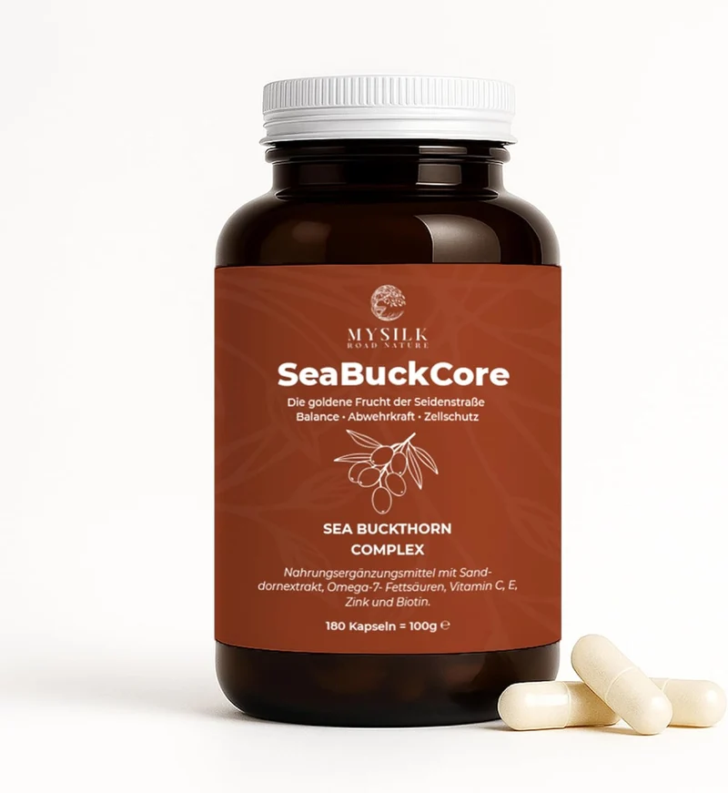 Sanddornöl Kapseln vegan – Omega-7 mit Vitamin C, E & Zink, 180 Stück | SeaBuckCore