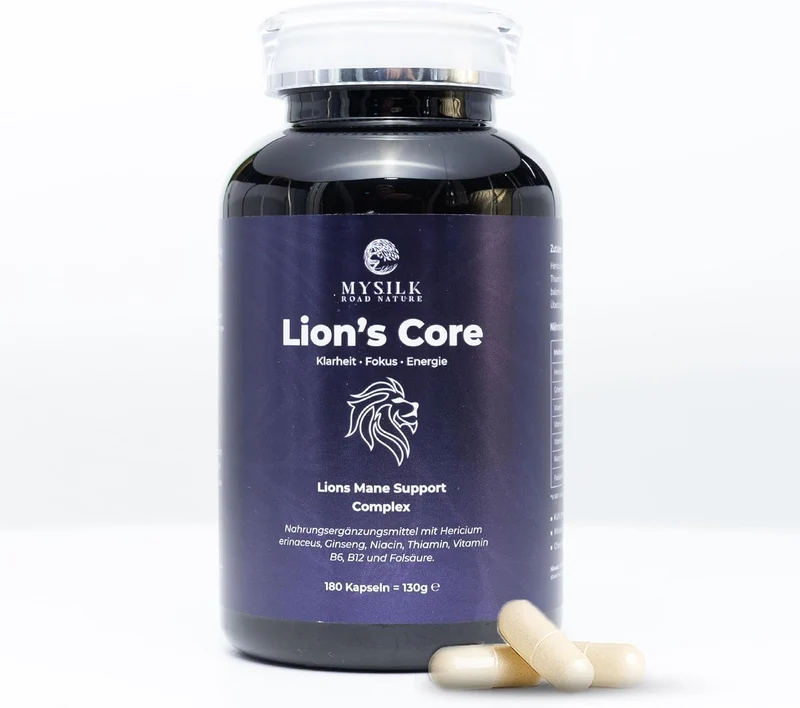 Lion's Mane Kapseln – Fruchtkörper-Extrakt mit Ginseng & B-Vitaminen, 180 Stück | LionsCore