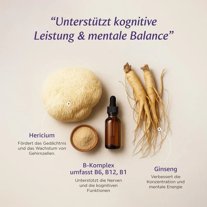 Lion's Mane Kapseln – Fruchtkörper-Extrakt mit Ginseng & B-Vitaminen, 180 Stück | LionsCore