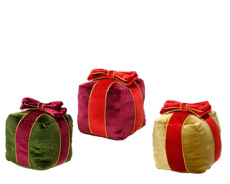 Giftbox polyester fluweel giftbox bow 3col ass assortie L.36cm x W.36cm x H.38cm