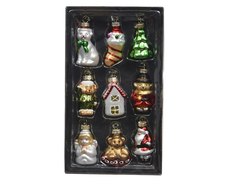 Figuur glas assortie 9 stuks L.5cm x W.3cm x H.2cm