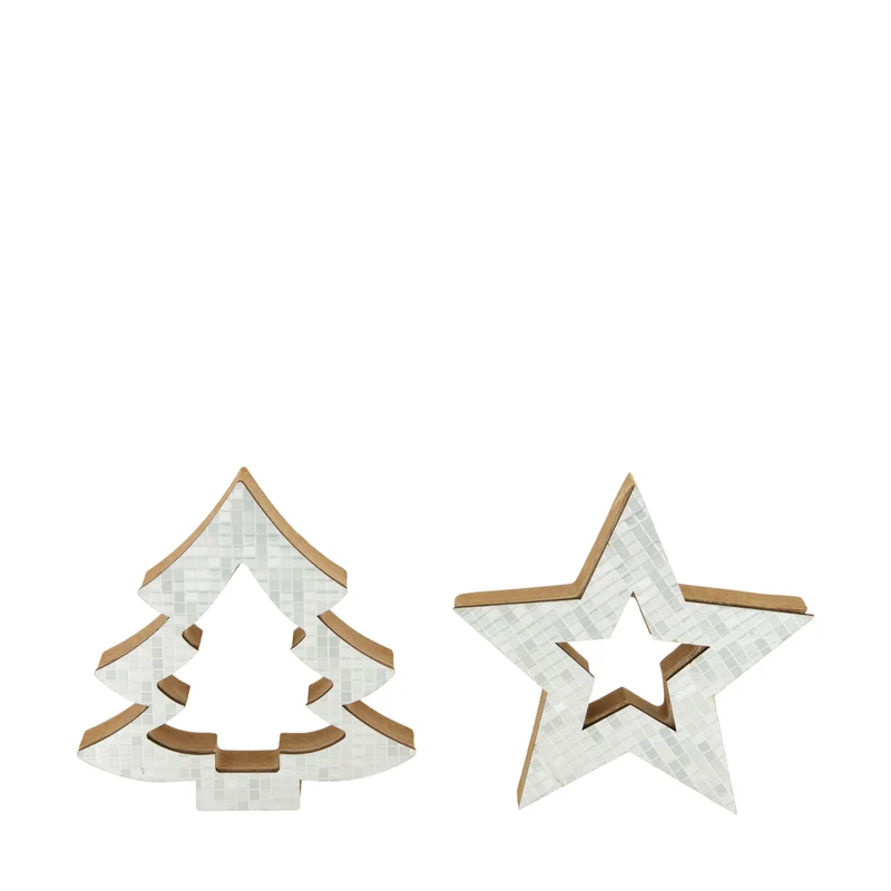 Figurine star tree mdf 12x2.2x12cm 2 mixed Silver FSC 100%