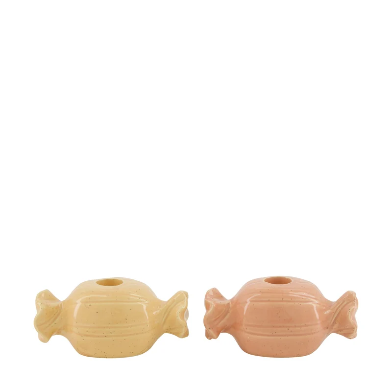 Dinnercandle holder sweets ceramic 14x6.5x6.5cm 2 Mixed