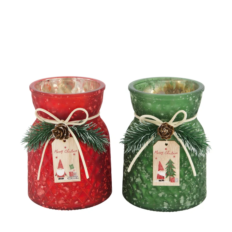 Bottle glass 10x13.5cm 2 mixed Red/Green