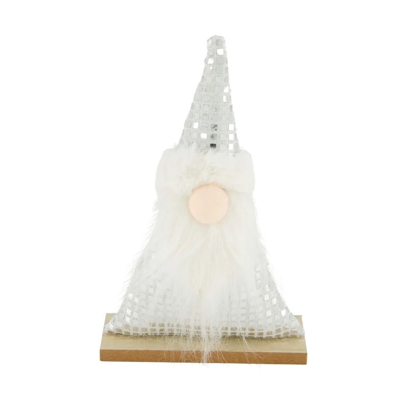 Figurine gnome mdf with fabric 14x5x22cm FSC 100% Silver/White