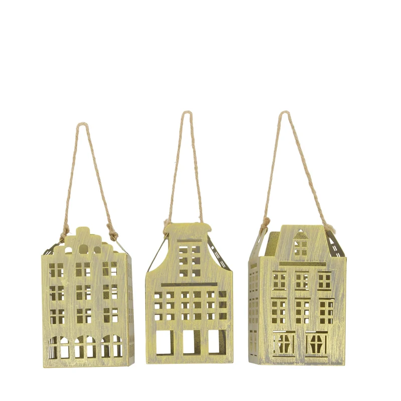 Hanger house metal 9x9x15cm 3 mixed Gold