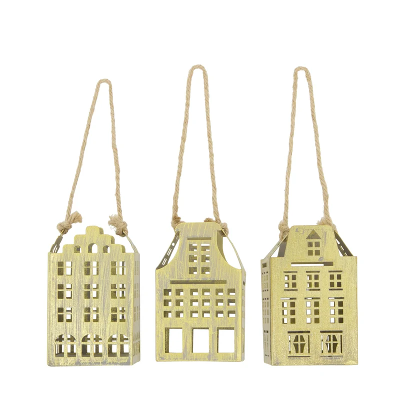 Hanger house metal 6x6x10cm 3 mixed Gold