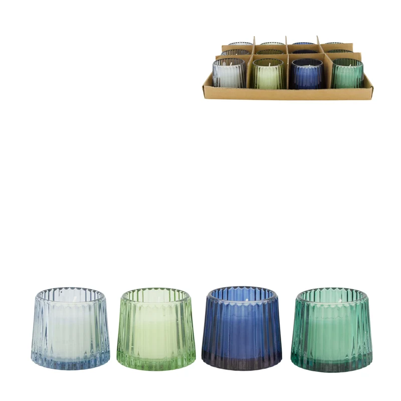 Candle sandalwood scent wax with glass 8x8x7cm 4 mixed
