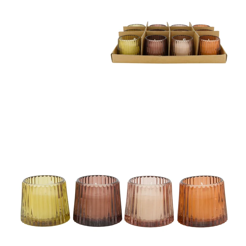 Candle vanilla scent wax with glass 8x8x7cm 4 mixed
