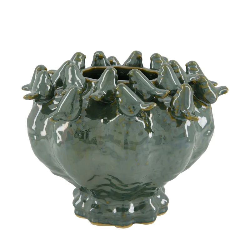 Planter round ceramic 23x23x18cm Green