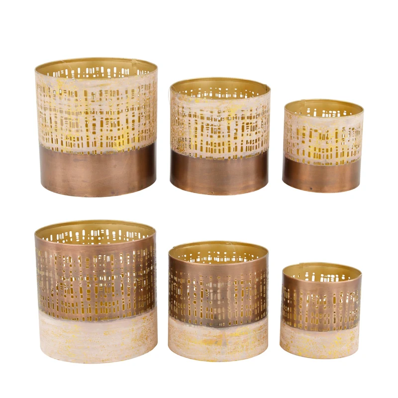 Set/2 Tealight holder metal 12x12x12cm 2 mixed Pink/Gold