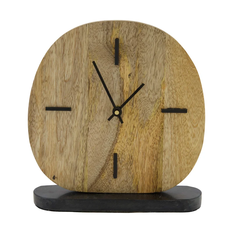Clock with marble base mango wood 21x5.5x22cm Natural
