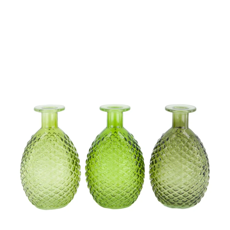 Bottle glass 9.8x9.8x16cm 3 mixed Green