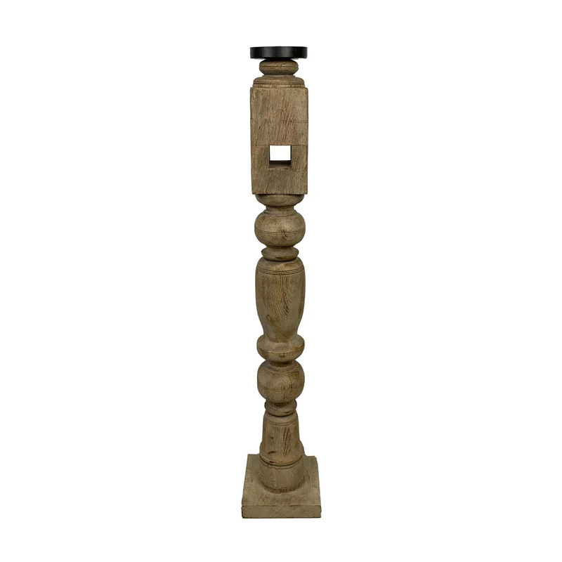 Pillar candle holder wood vintage 14.5x14.5x75cm Bleached