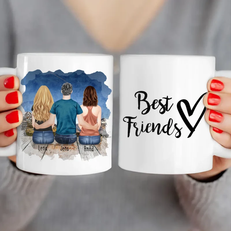 Personalisierte Tasse - Beste Freunde (2 Frauen + 1 Mann)
