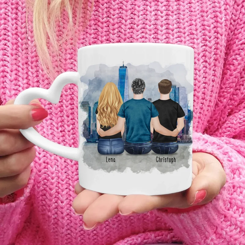 Personalisierte Tasse mit Vater/Tochter/Sohn (1 Tochter + 1 Sohn)