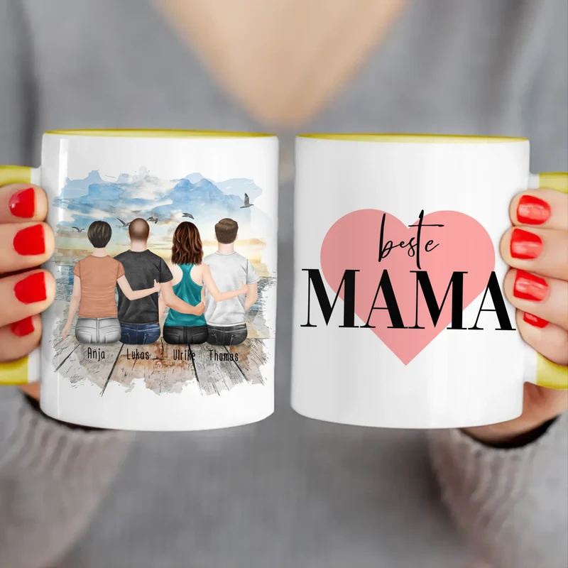 Personalisierte Tasse mit Mutter/Tochter/Sohn (1 Tochter + 2 Söhne)