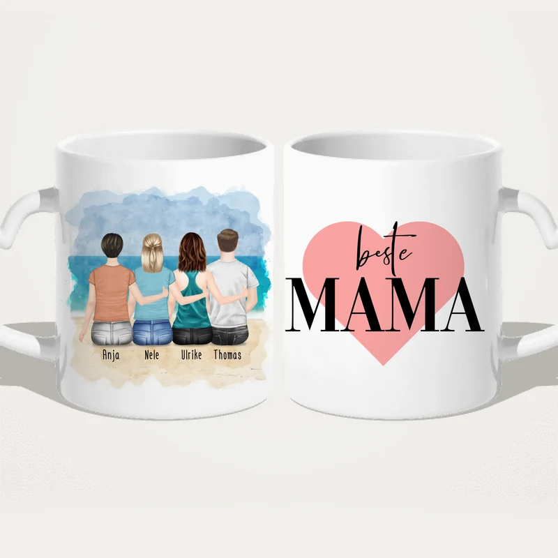 Personalisierte Tasse mit Mutter/Tochter/Sohn (2 Töchter + 1 Sohn)