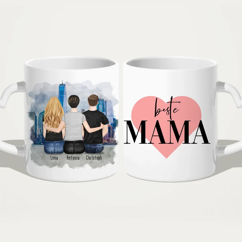 Personalisierte Tasse mit Mutter/Tochter/Sohn (1 Tochter + 1 Sohn)