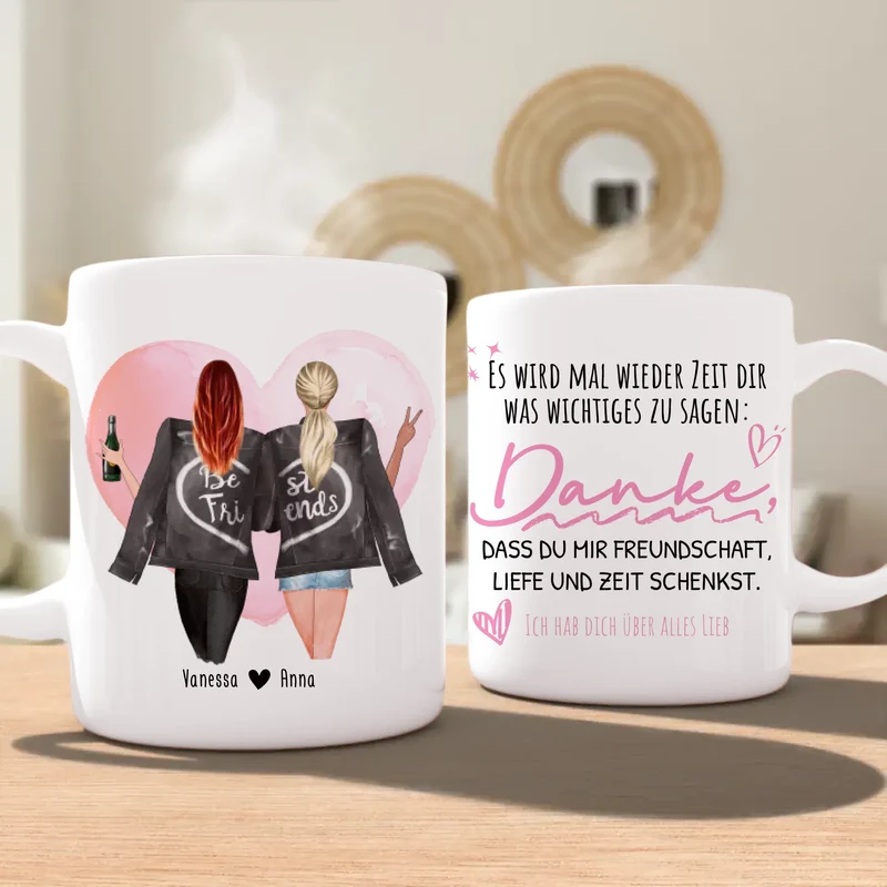 Personalisierte Beste Freundinnen Tasse mit Jacke