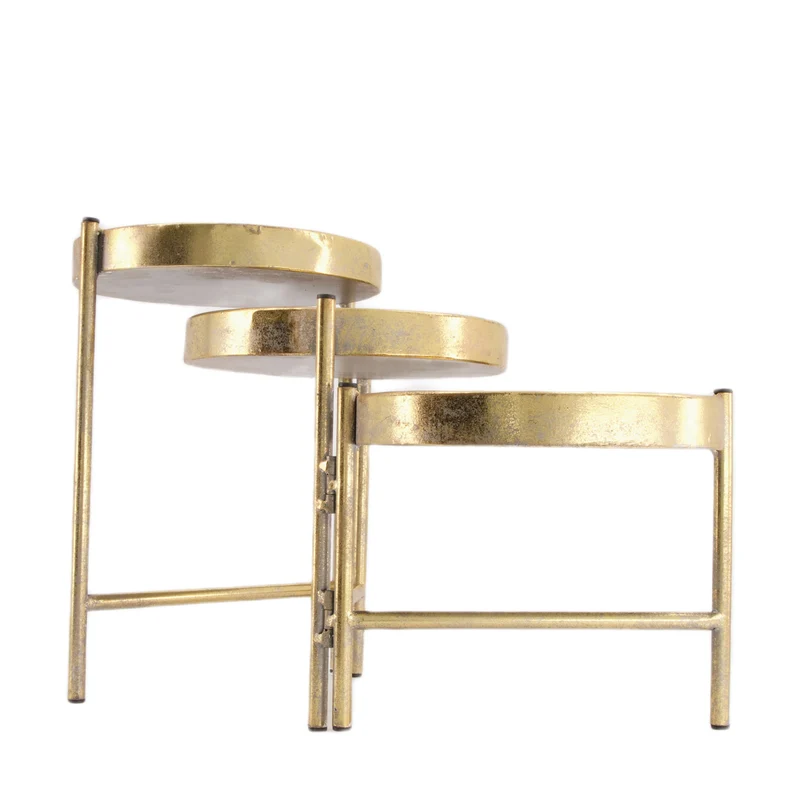 Table round metal 65x19.5x28cm Gold white-washed
