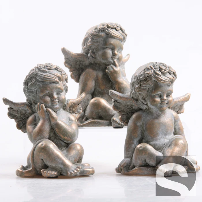 Engel 3 Assortie Cement Goud 10x9x13 cm