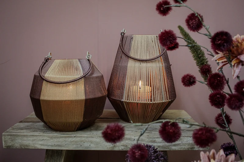 pc. 1 fabric lantern/hanging brown/gold 20x24 cm